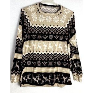 Mens Fair Isle Long Sleeve Pullover Shirt Top Cabin Fever Brown Sz:L Polyester